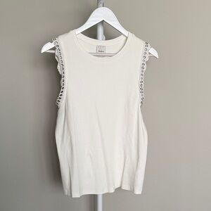 Maeve by Anthropologie Ivory Tank Top with Lace and Eyelet Trim